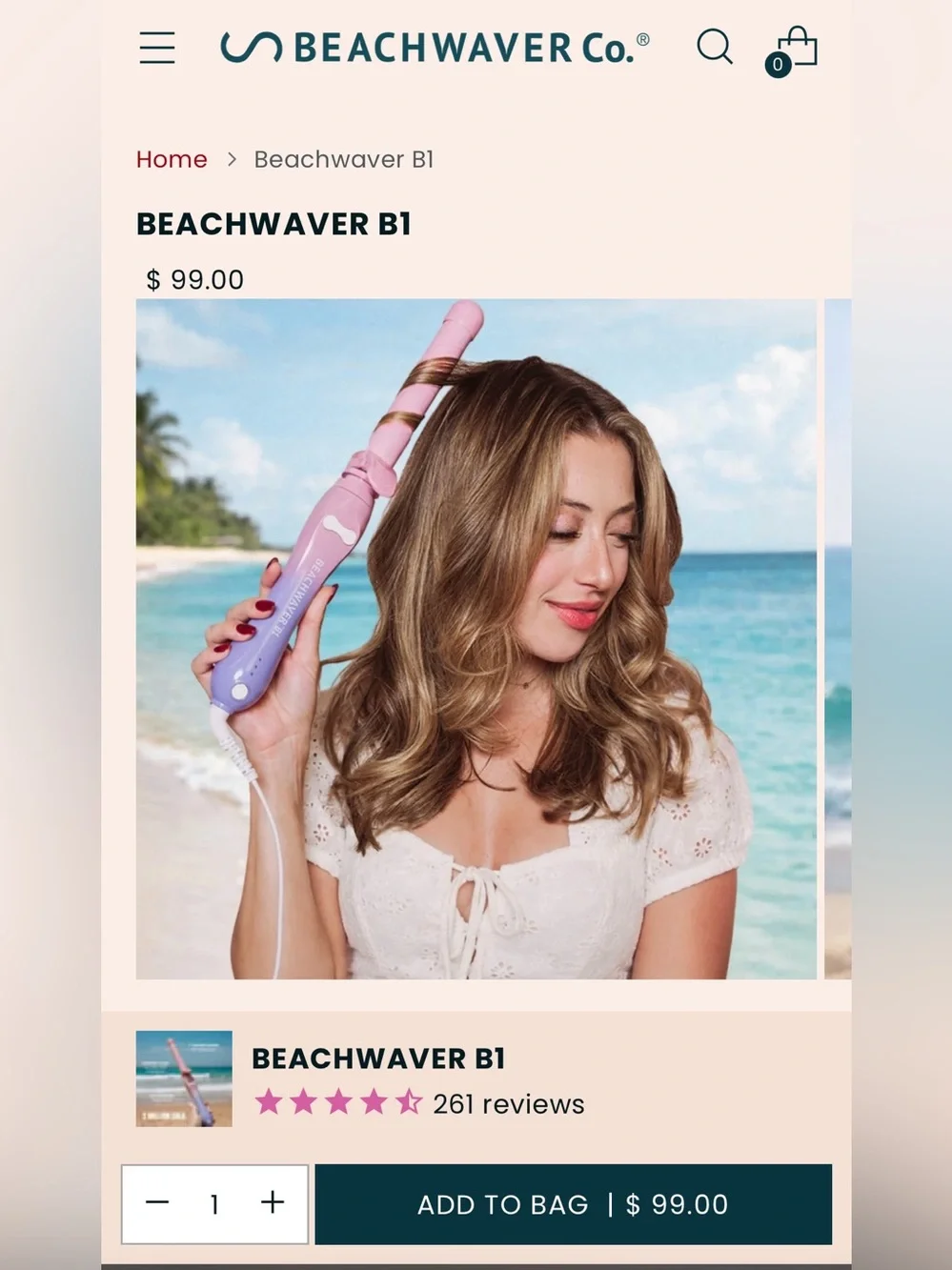 Pink Glitter Curling Wand- Beachwaver B1